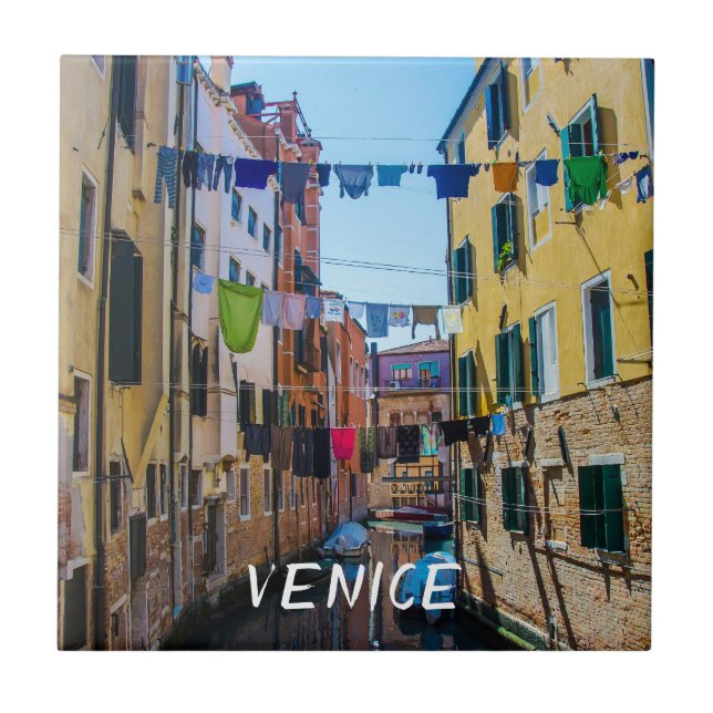 Street in Venice with laundry washed clothes Italy Ceramic Tile (Front)