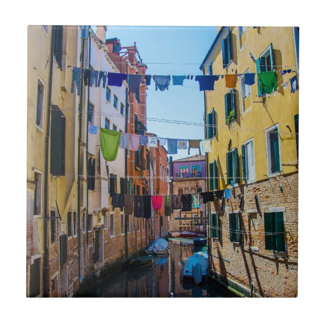 Street in Venice with laundry washed clothes Italy Ceramic Tile (Front)