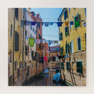 Street in Venice with laundry washed clothes Italy Jigsaw Puzzle