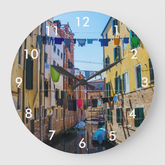 Street in Venice with laundry washed clothes Italy Large Clock (Front)