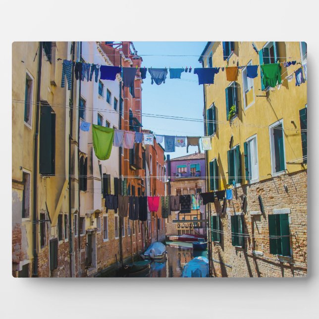 Street in Venice with laundry washed clothes Italy Plaque (Front)