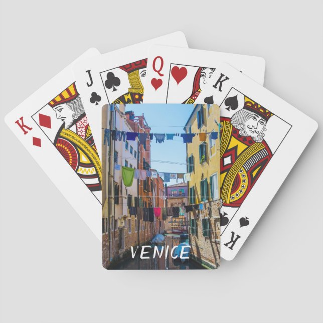 Street in Venice with laundry washed clothes Italy Playing Cards (Back)