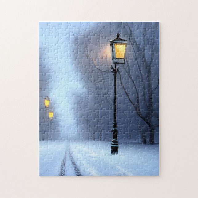 Street lamps Glowing In Winter Wonderland Jigsaw Puzzle (Vertical)