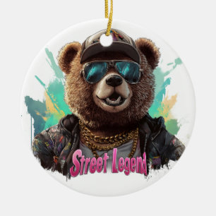 Street Legend Bear - Cool Graphic Design Ceramic Ornament