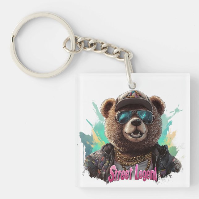 Street Legend Bear - Cool Graphic Design Key Ring (Front)
