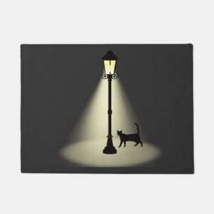 Street light night prowl black cat doormat