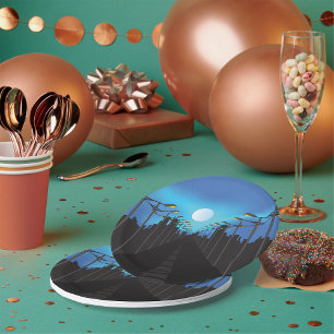 Street Lights And Moon Paper Plate