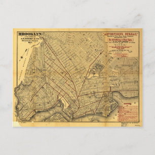 Street Map of Brooklyn, New York (1874) Postcard