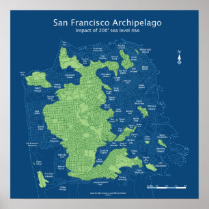 Street map of submerged San Francisco 18x18" Poster