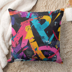 Street Mural with Layered Drips & Urban Color (2) Cushion