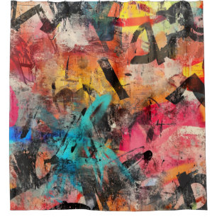 Street Mural with Layered Drips & Urban Color (7) Shower Curtain
