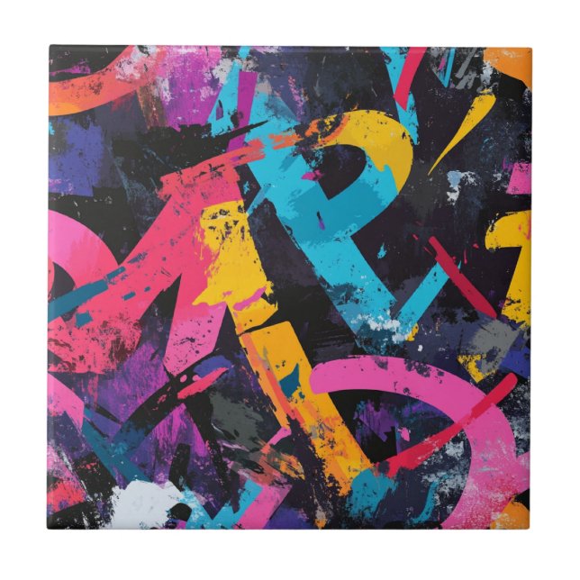 Street Mural with Layered Drips & Urban Colour Ceramic Tile (Front)