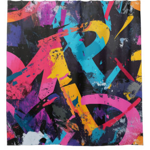 Street Mural with Layered Drips & Urban Colour Shower Curtain