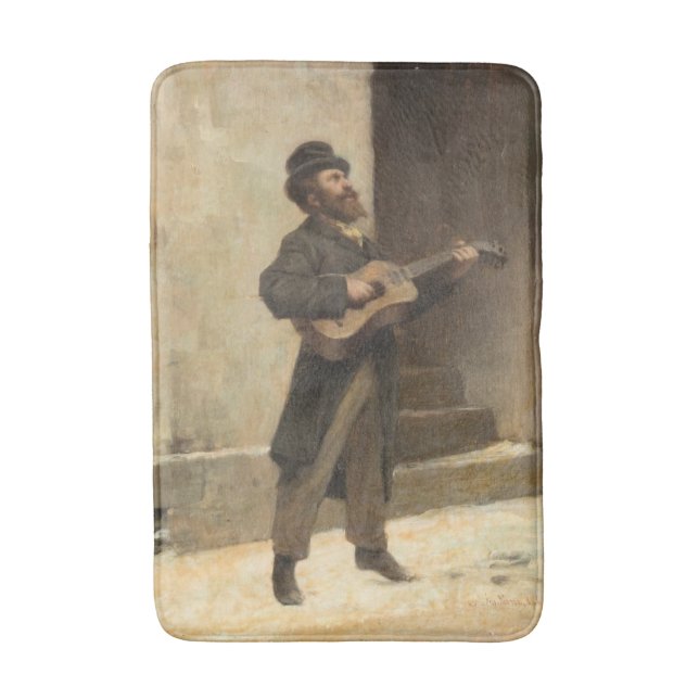 Street Musician With a Guitar (by Gerolamo Induno) Bath Mat (Front Vertical)