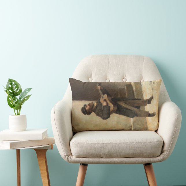 Street Musician With a Guitar (by Gerolamo Induno) Lumbar Cushion (Chair)