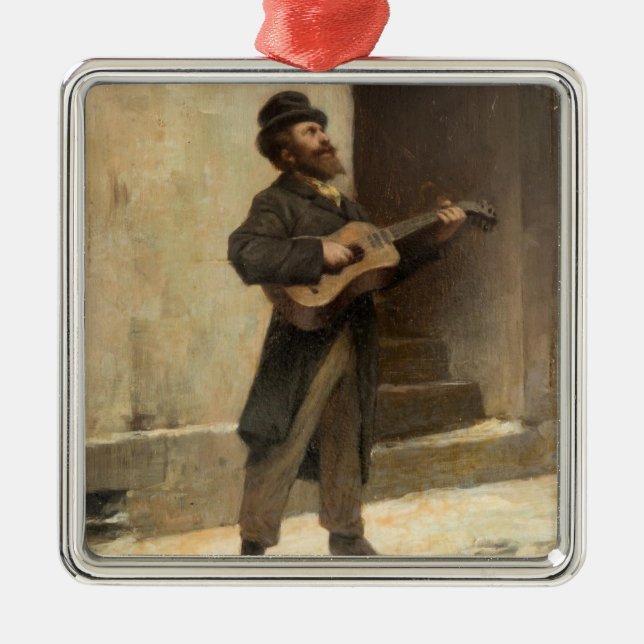 Street Musician With a Guitar (by Gerolamo Induno) Metal Ornament (Front)