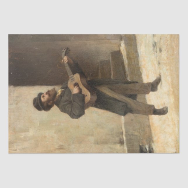 Street Musician With a Guitar (by Gerolamo Induno) Tissue Paper (Front)