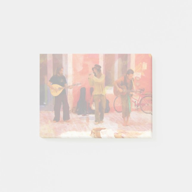 Street Musicians Playing Guitar Mandolin and Flute Post-it Notes (Front)