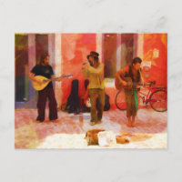 Street Musicians Playing Guitar Mandolin and Flute