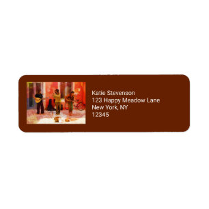 Street Musicians Playing Guitar Mandolin and Flute Return Address Label