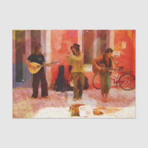Street Musicians Playing Guitar Mandolin and Flute Tissue Paper