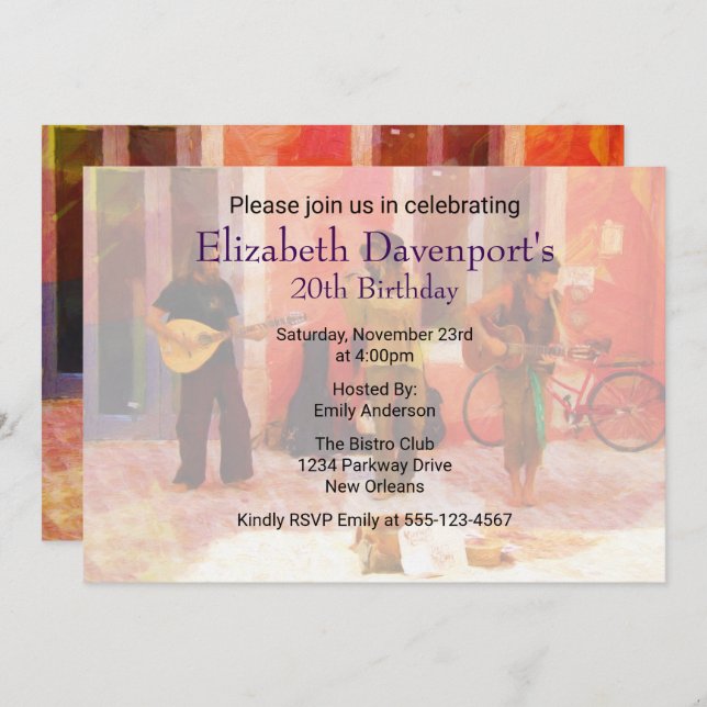 Street Musicians Playing Together Birthday Invite (Front/Back)