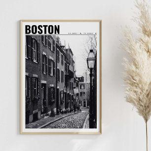 Street of Boston Black and White Photography Poster