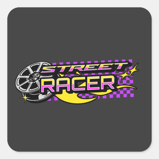 STREET RACERS BURNING WHEEL CLUB SQUARE STICKER (Front)