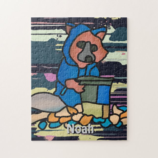 Street Racoon Exploring Through A Trash Can | Fun Jigsaw Puzzle (Vertical)