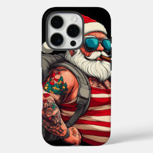 Street Rebel Tattooed Christmas Santa Claus iPhone 16 Pro Case