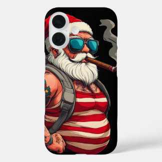 Street Rebel Tattooed Christmas Santa Claus iPhone 16 Case