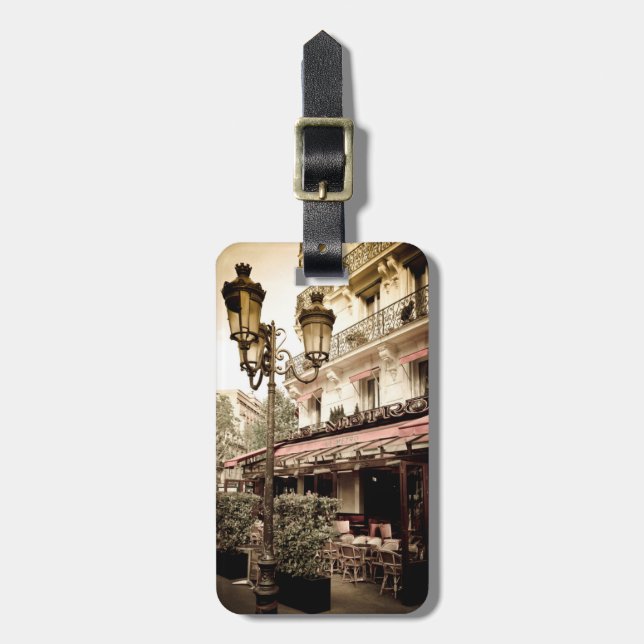 Street restaurant, Paris, France Luggage Tag (Front Vertical)