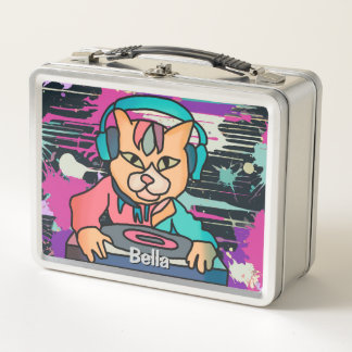 Street Retro Cat with Headphones | Funny  Metal Lunch Box