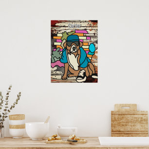 Street Retro Dog, Cap and Sneakers   Funny Throw Poster