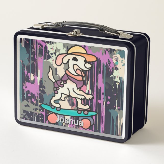 Street Retro Dog on Skateboard | Funny  Metal Lunch Box (Front)