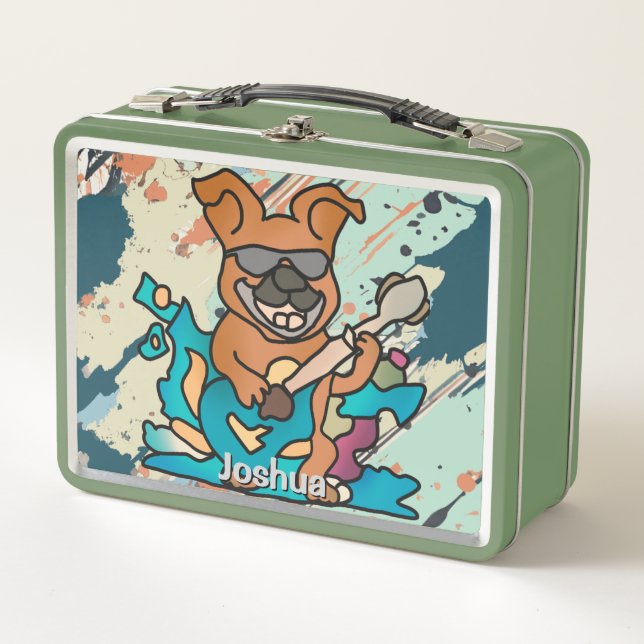 Street Retro Dog with Guitar | Funny  Metal Lunch Box (Front)