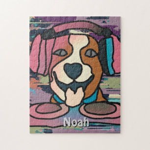 Street Retro Dog with Headphones Funny Jigsaw Puzzle