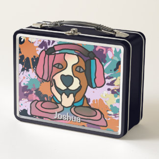 Street Retro Dog with Headphones | Funny  Metal Lunch Box