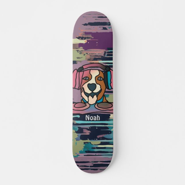 Street Retro Dog with Headphones | Funny Skateboard (Front)