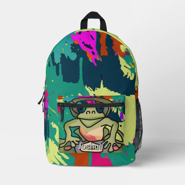 Street Retro Frog with Headphones | Funny  Printed Backpack (Front)