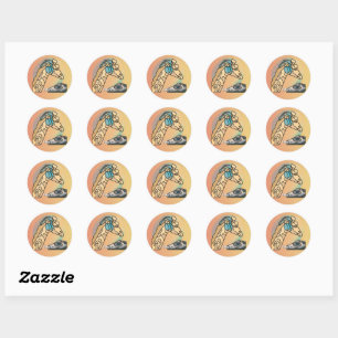 Street Retro Giraffe with Headphones Classic Round Sticker