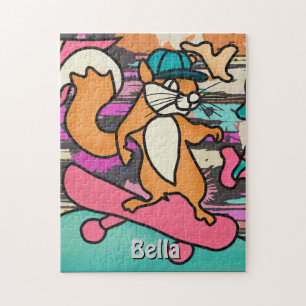 Street Retro Squirrel on Skateboard Funny Jigsaw Puzzle