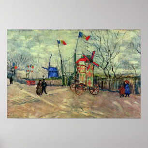 Street Scene In Montmartre Le Moulin À Poivre By V Poster
