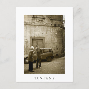 Street scene in Tuscany white text postcard