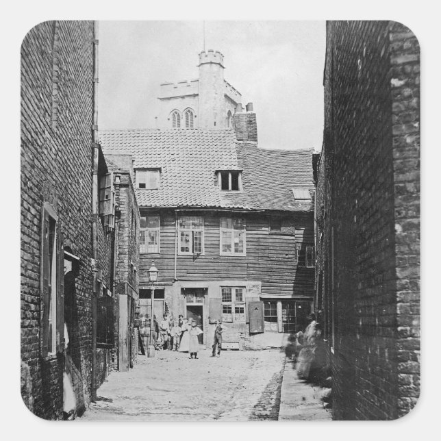 Street scene in Victorian London Square Sticker (Front)