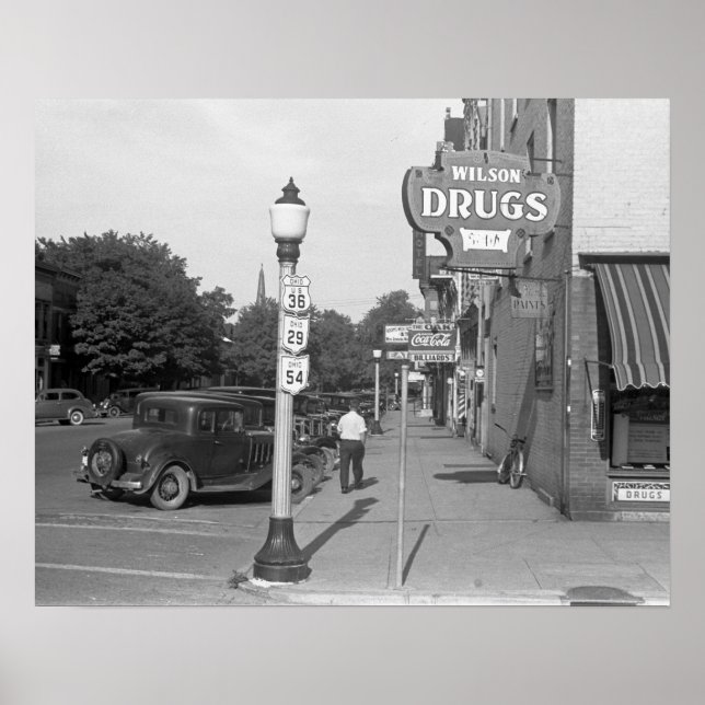 Street Scene Urbana, Ohio, 1938. Vintage Photo Poster (Front)