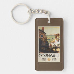 Street Scene with Two Men Working Railway Key Ring
