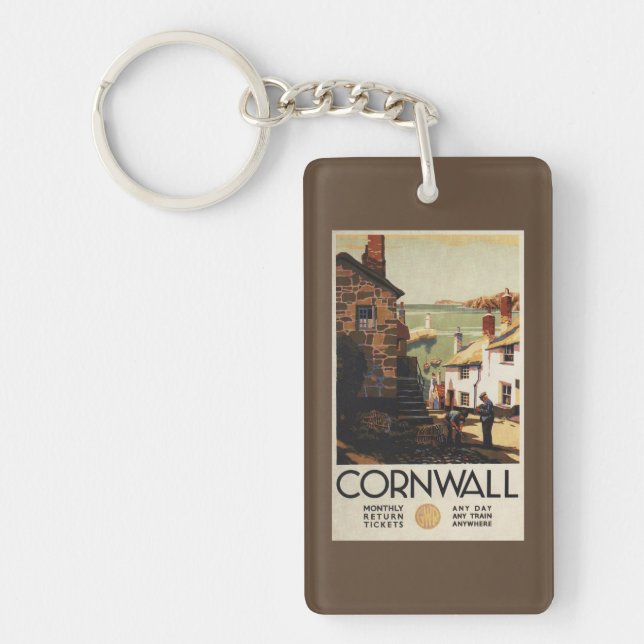 Street Scene with Two Men Working Railway Key Ring (Front)