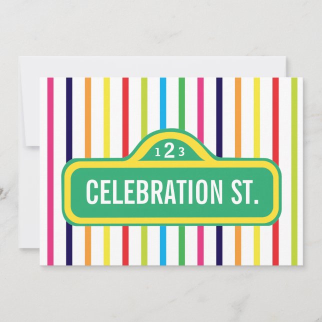 street sign primary colours rainbow modern party invitation (Front)