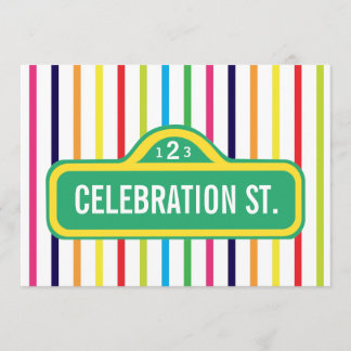 street sign primary colours rainbow modern party invitation